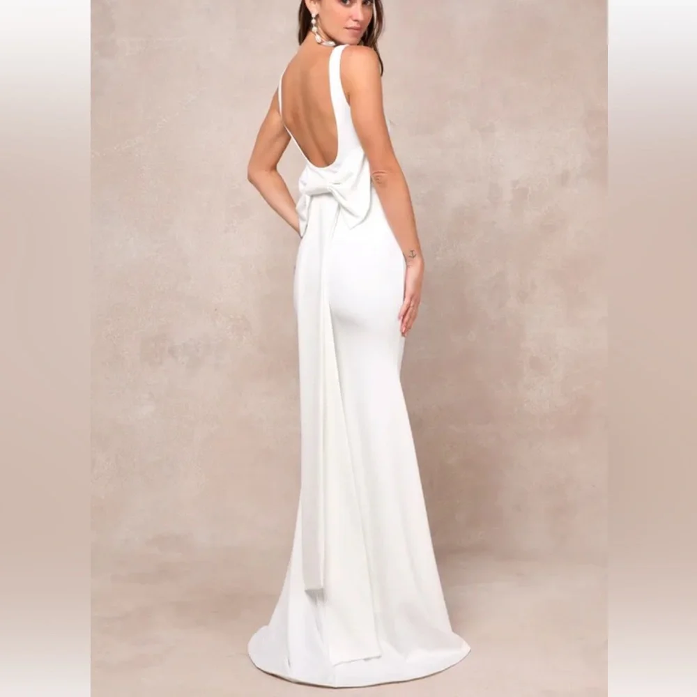 Lulus Loving Fate White Bow Square Neck Backless Maxi Dress Size XS NWT - Picture 2 of 16